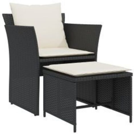Chaise de jardin avec tabouret noir résine tressée (1/5)