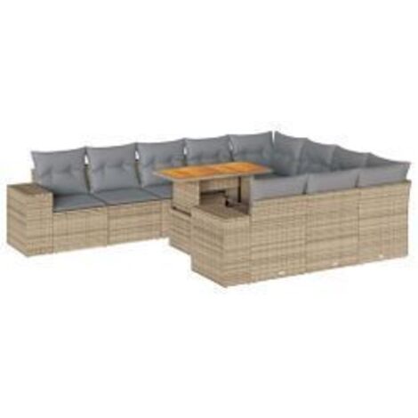 Salon de jardin avec coussins 10pcs beige résine tressée acacia (1/5)