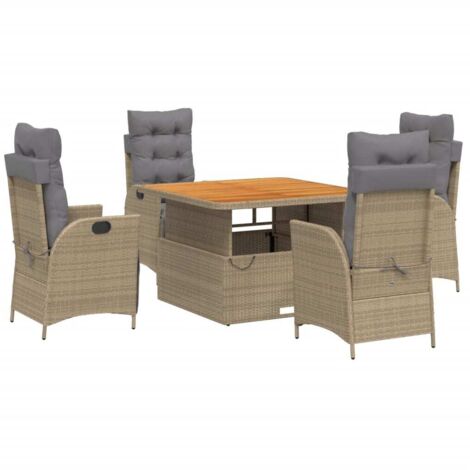 Ensemble à manger de jardin avec coussins 5pcs Beige poly rotin (1/5)