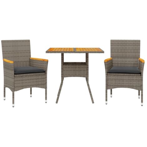 Ensemble à manger de jardin et coussins 3 pcs gris rotin acacia (1/5)