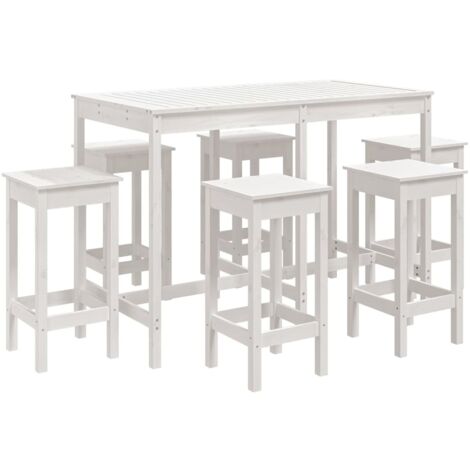Ensemble de bar de jardin 7 pcs blanc bois de pin massif (1/5)