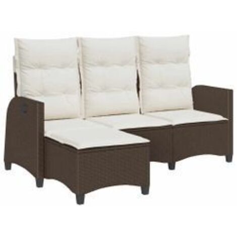 Canapé de jardin inclinable coussins forme L marron polyrotin (1/5)