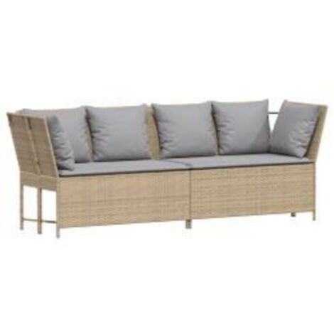 Canapé de jardin avec coussins beige résine tressée (1/5)