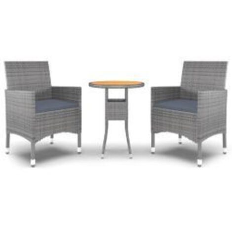Ensemble de salle à manger de jardin 3 pcs Résine tressée Gris (1/5)