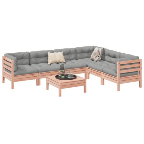 Salon de jardin 7 pcs et coussins bois massif sapin de douglas (1/5)