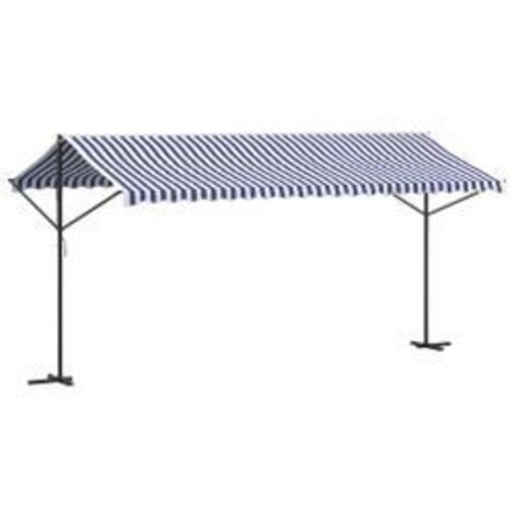 Auvent autoportant bleu et blanc 500x300 tissu et acier