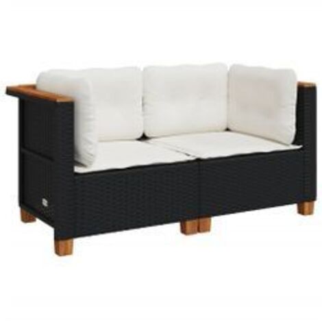 Canapés d'angle de jardin et coussins 2 pcs noir résine tressée (1/5)