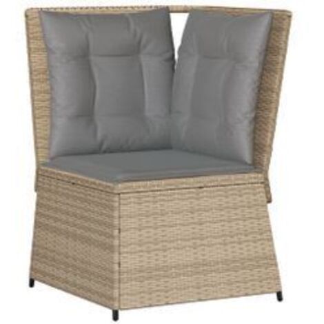 Canapé d'angle de jardin avec coussins beige résine tressée (1/5)