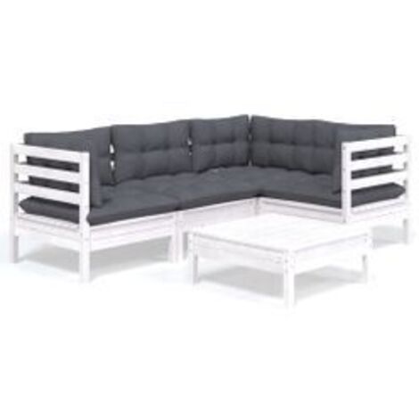 Salon de jardin 5 pcs avec coussins blanc bois de pin (1/5)