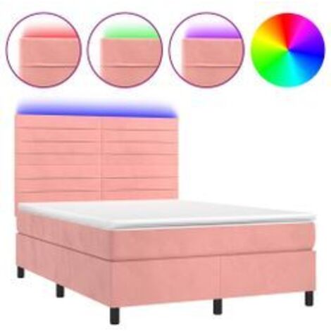 Sommier à lattes de lit avec matelas LED Rose 140x190 Velours (1/5)