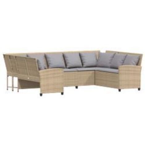 Canapé de jardin avec coussins beige résine tressée (1/5)