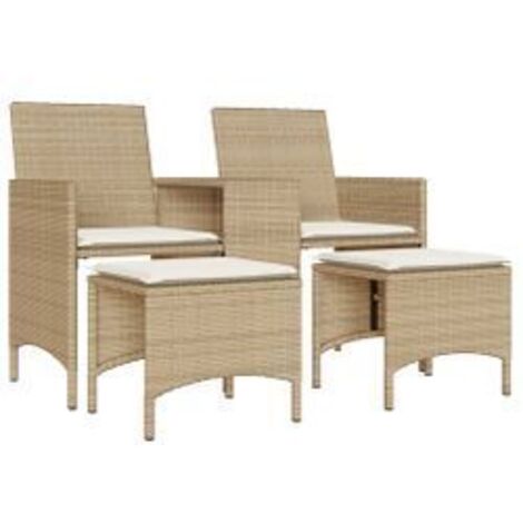 Canapé de jardin 2 places avec table et tabourets beige rotin (1/5)