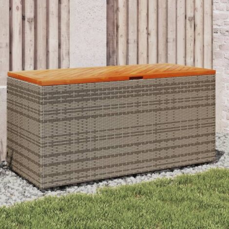 Boîte de rangement de jardin gris résine tressée bois d'acacia (1/5)