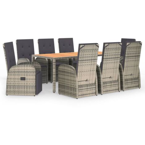 Ensemble à manger de jardin 9 pcs coussins gris résine tressée (1/5)