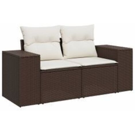 Canapé de jardin avec coussins 2 places marron résine tressée (1/5)