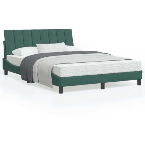 Cadre de lit avec tête de lit Vert foncé 140x190 Velours (1/5)