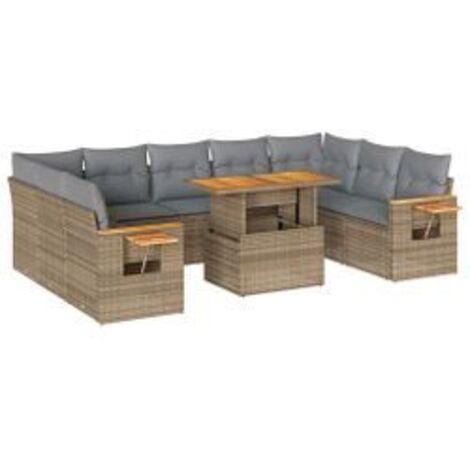 Salon de jardin avec coussins 10pcs beige résine tressée acacia (1/5)