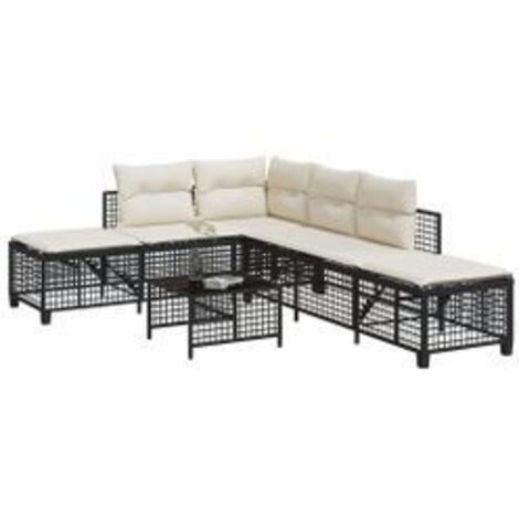 Salon de jardin d'angle 3 pcs avec coussins noir résine tressée (1/5)