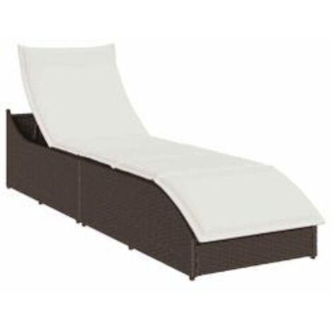 Chaise longue pliante coussin rangement marron résine tressée (1/5)