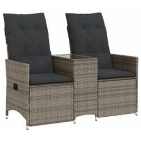 Canapé de jardin inclinable 2 places avec table gris poly rotin (1/5)