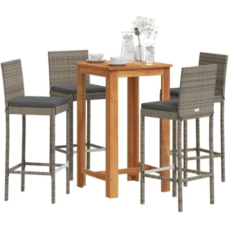 Ensemble de bar de jardin 5 pcs gris bois massif acacia rotin (1/5)