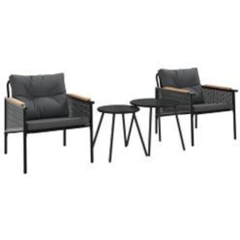 Ensemble de meubles de balcon 4 pcs avec coussins acier noir (1/5)