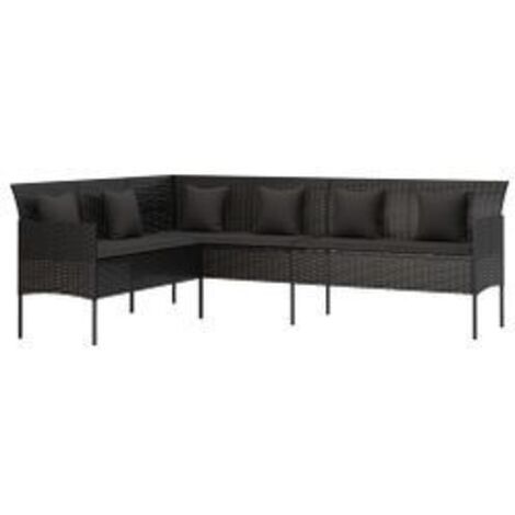 Canapé de jardin en forme de L et coussins noir résine tressée (1/5)