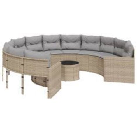 Canapé de jardin avec table coussins rond beige résine tressée (1/5)
