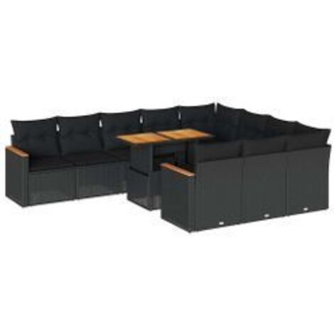 Ensemble de canapés de jardin 11 pcs et coussins rotin acacia (1/5)