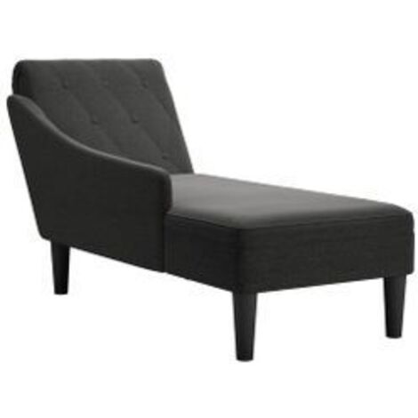 Fauteuil long avec coussin et accoudoir droit noir tissu (1/5)