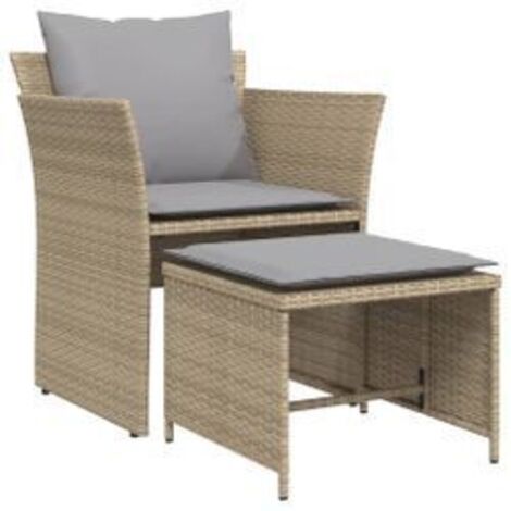 Chaise de jardin avec tabouret beige résine tressée (1/5)