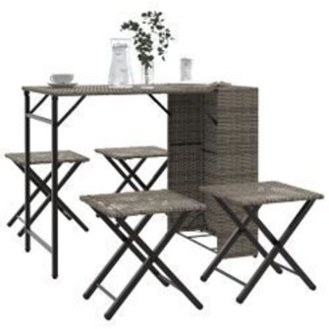 Ensemble à manger de jardin 5 pcs pliable gris résine tressée (1/5)