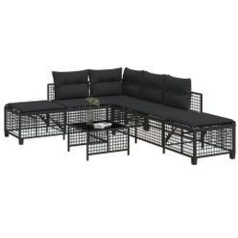 Salon de jardin d'angle 3 pcs avec coussins noir résine tressée (1/5)