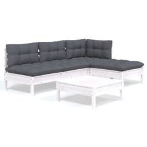 Salon de jardin 5 pcs avec coussins blanc bois de pin (1/5)