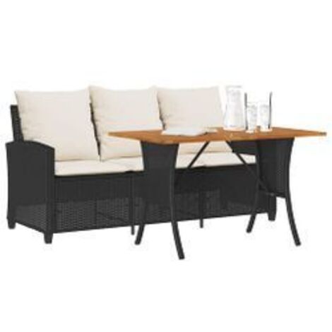 Canapé de jardin 3 places coussins et table noir résine tressée (1/5)