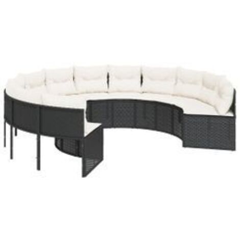 Canapé de jardin avec coussins rond noir résine tressée (1/5)