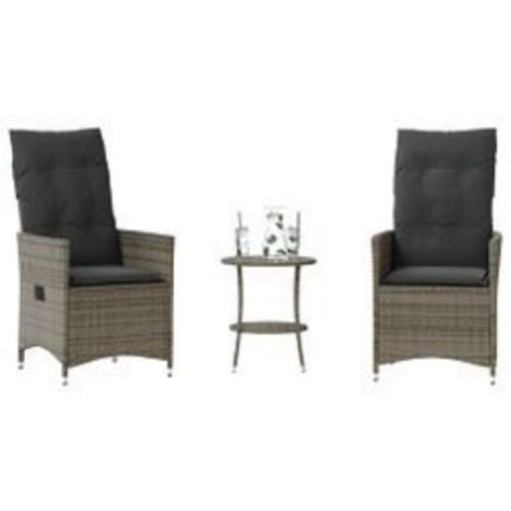 Ensemble de bistro 3 pcs avec coussins gris résine tressée (1/5)