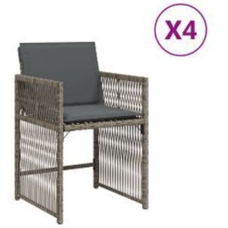 Chaises de jardin avec coussins lot de 4 gris résine tressée (1/5)