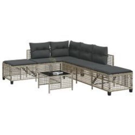 Salon de jardin d'angle avec coussins 3 pcs gris clair rotin (1/5)