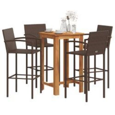 Ensemble de bar de jardin 5 pcs marron bois massif acacia rotin (1/5)