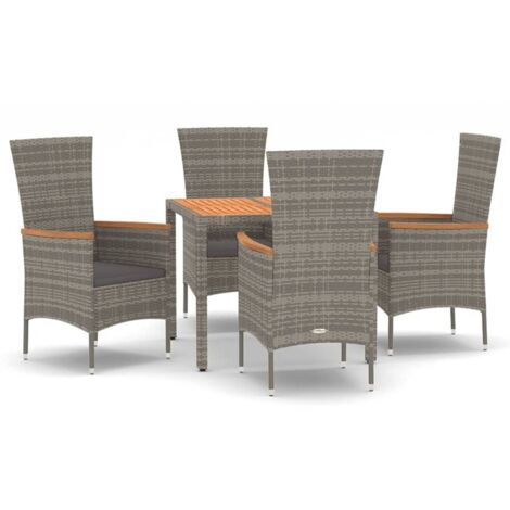 Ensemble à manger de jardin 5 pcs coussins gris résine tressée (1/5)