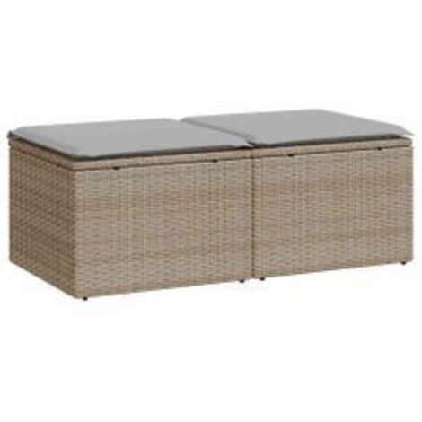 Salon de jardin avec coussins 2 pcs beige résine tressée acacia (1/5)