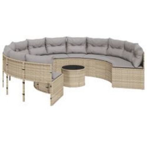 Canapé de jardin avec table coussins rond beige résine tressée (1/5)