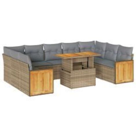 Salon de jardin avec coussins 10pcs beige résine tressée acacia (1/5)
