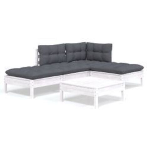 Salon de jardin 5 pcs avec coussins blanc bois de pin (1/5)