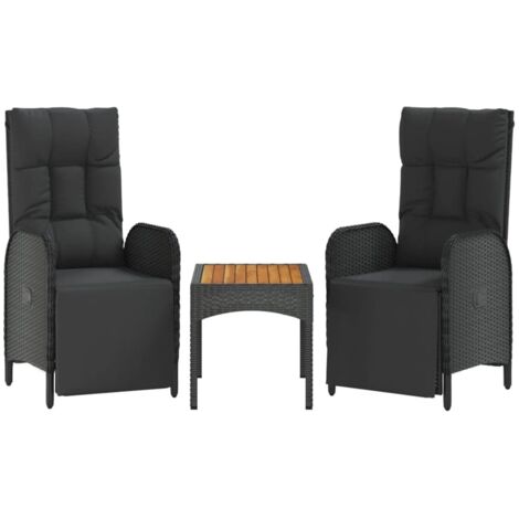 Chaises inclinables de jardin 2pcs et table noir résine tressée (1/5)