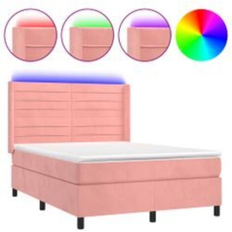 Sommier à lattes de lit matelas et LED Rose 140x190 Velours (1/5)