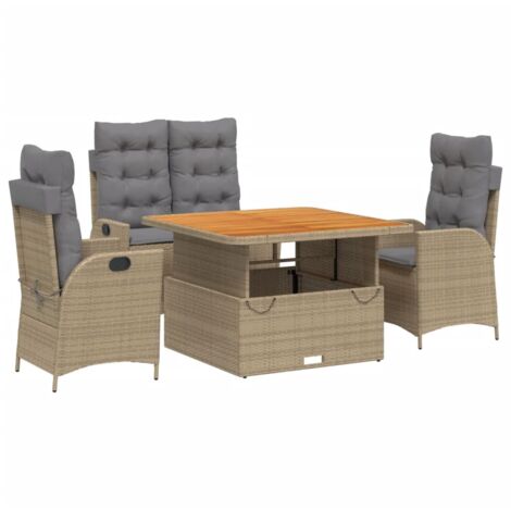 Ensemble à manger de jardin coussins 4 pcs beige résine tressée (1/5)
