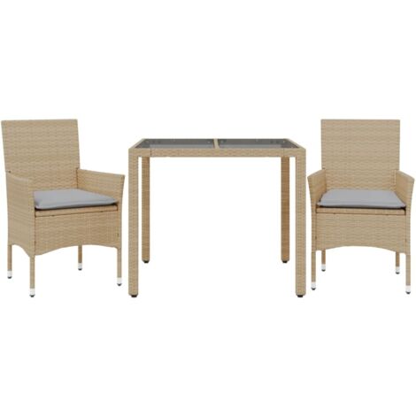 Ensemble à manger de jardin et coussins 3 pcs beige rotin verre (1/5)