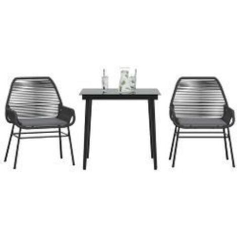 Ensemble à manger de jardin et coussins 3 pcs noir rotin verre (1/5)